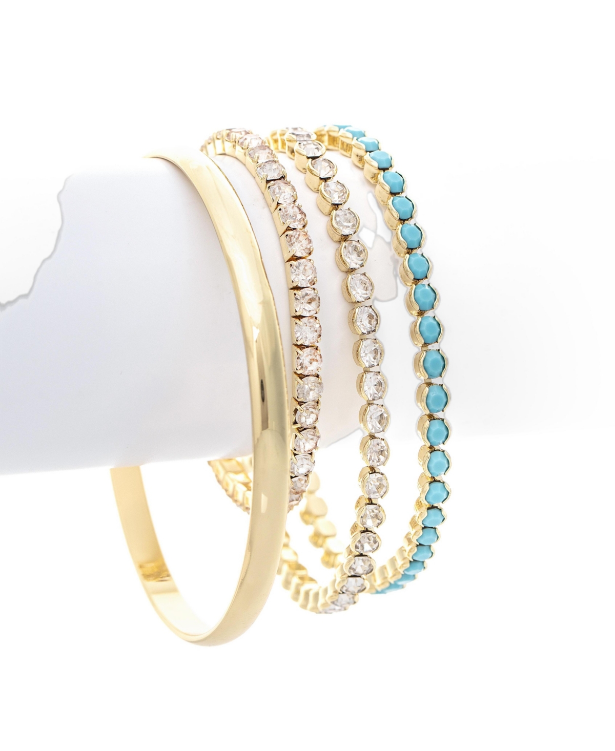 Rivka Friedman Cubic Zirconia and Turquoise Gold-Tone Bracelet Set, 4-Piece - Gold with Multicolor