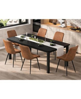7-Piece 78.7-Inch Dining Table Set with 6 PU Leather Dining Chairs, Thick Cushioned Seats and Sturdy Metal Frame