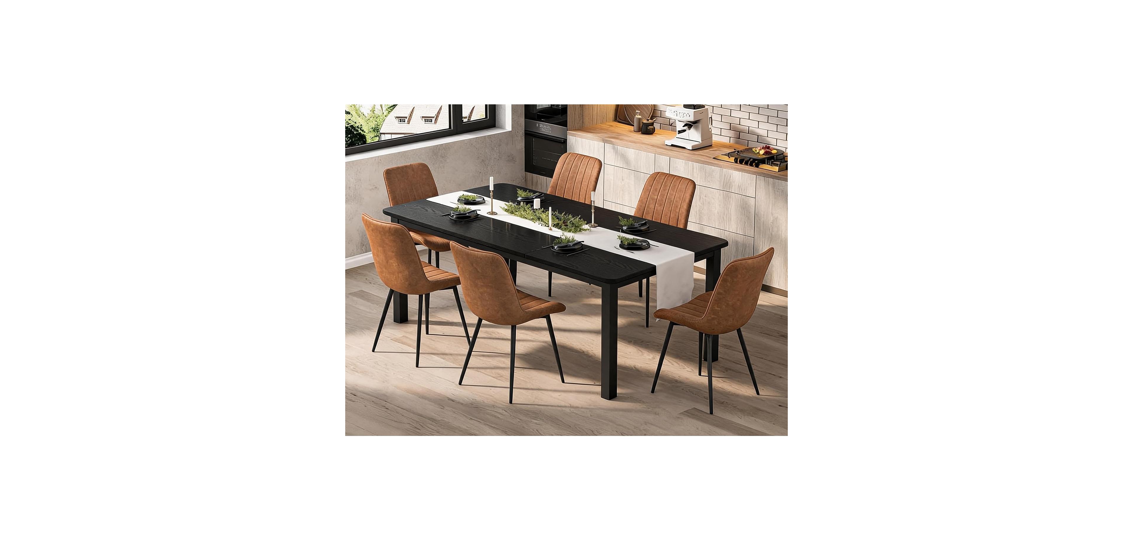 gaomon 7-Piece 78.7-Inch Dining Table Set with 6 Pu Leather Dining Chairs