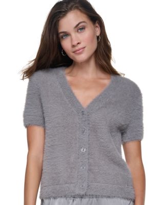 Women's Short-Sleeve Brushed-Knit V-Neck Cardigan
