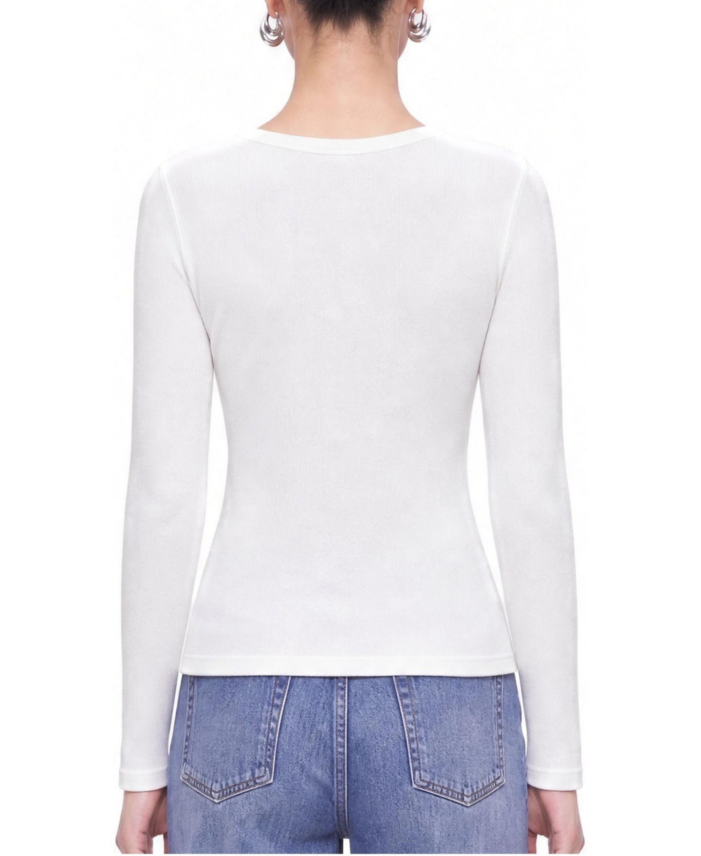 Женский кардиган NOCTURNE Wave Placket Long-Sleeve Slim-Fit Crew Neck, цвет: Белый — фото 5