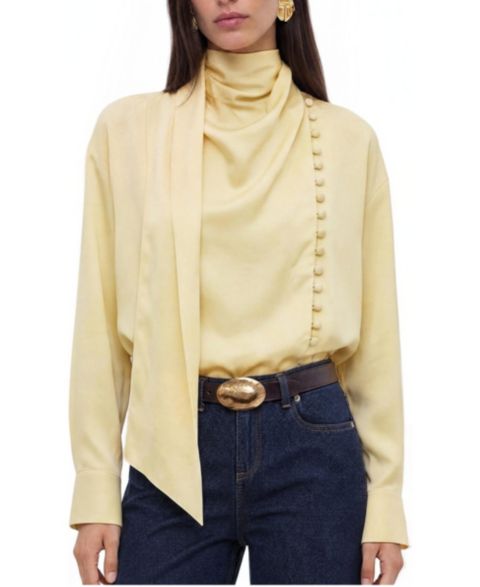Женская блузка NOCTURNE Shawl Collar Long Sleeve Button Detail, цвет: Горчичный