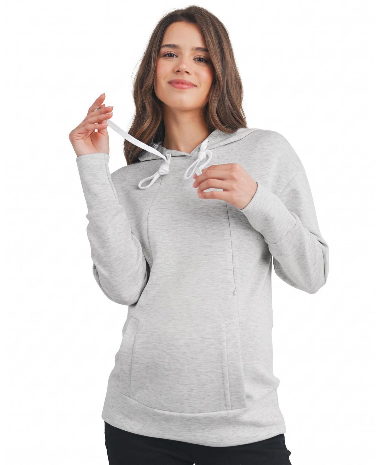 Женское худи Hello Miz Casual Drawstring Kangaroo Pocket Nursing, цвет: Меланжевый серый — фото 1