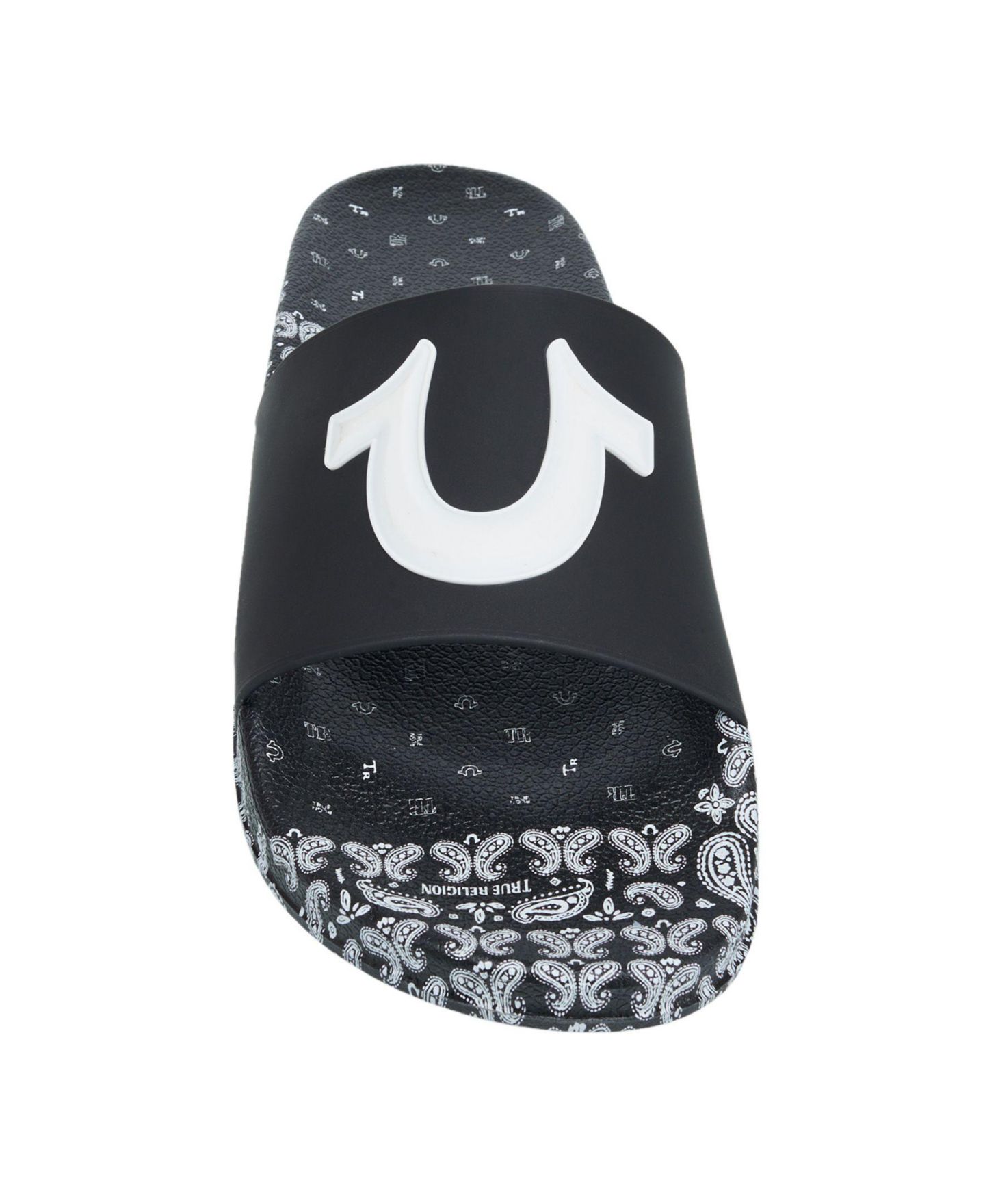Мужские сандалии True Religion 112 Paisley Footbed Horseshoe Logo Slide, цвет: Чёрный — фото 2