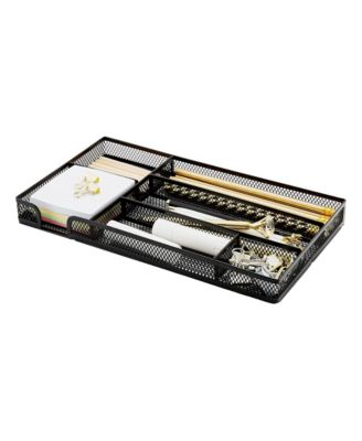 Metal Mesh Desk Drawer Organizer Tray With Dividers For Office Home Storage