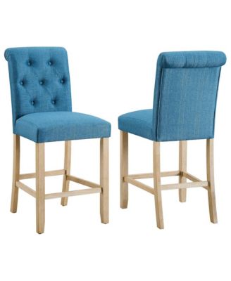 Siena Counter Height Button Tufted Back Solid Wood Stools, Set of 2