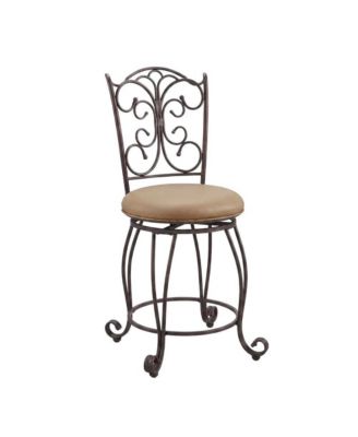 Metal Gathered Back Swivel Counter Stool with Upholstered Seat
