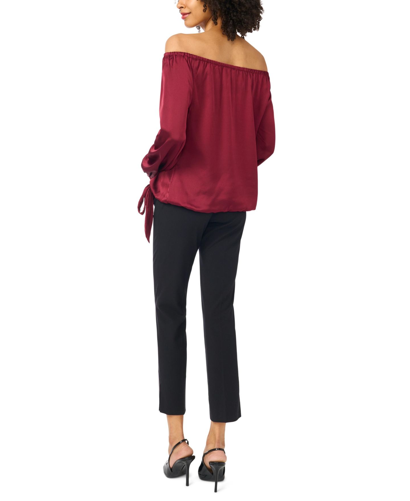 Женская блузка Vince Camuto Off-the-Shoulder Long-Sleeve Satin, цвет: Мерло — фото 5