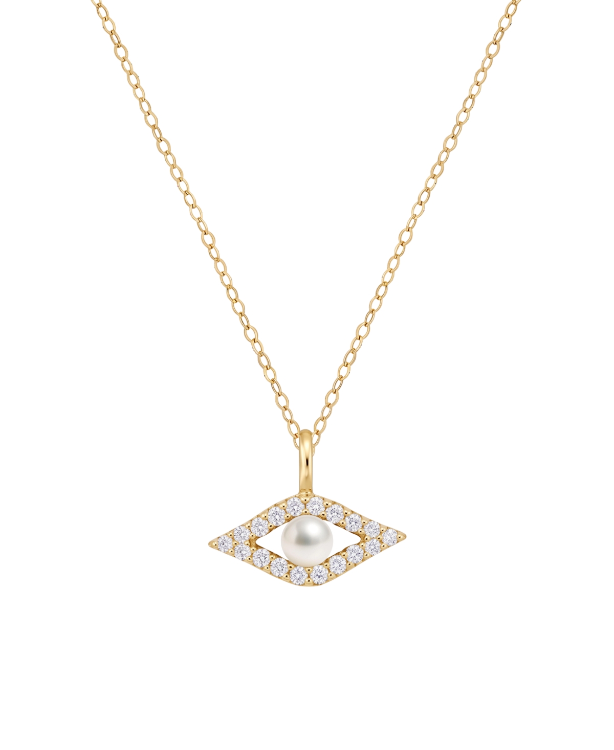 Macy's Pearl and Diamond Evil Eye Pendant (1/10 ct. t.w.) in 14k Yellow Gold - 14k Gold
