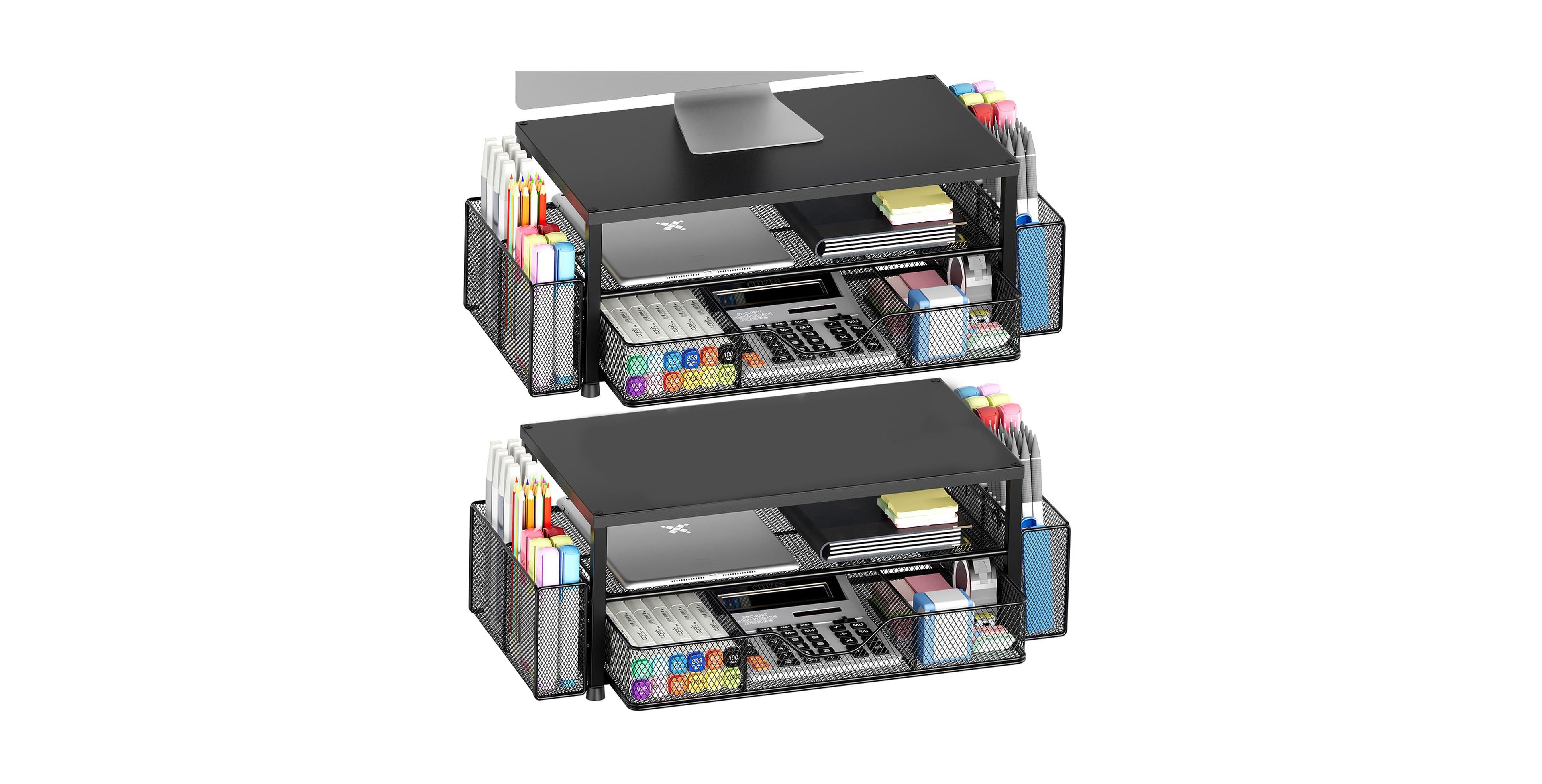 Four Candies 2 Tier Monitor Stand Riser With Drawer Pen Holders Desk Organizer For Office Supplies