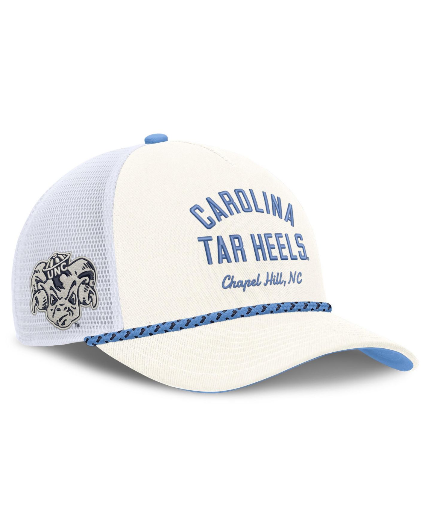 Головные уборы Nike White North Carolina Tar Heels Mascot Rope Trucker Adjustable Hat — фото 3