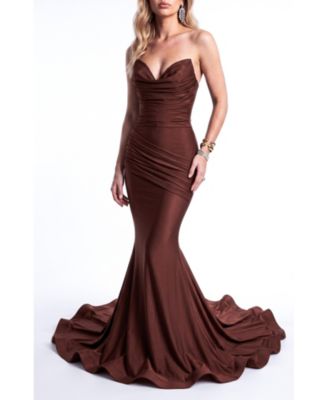 Women's Ruched Cowl Neck Mermaid Gown