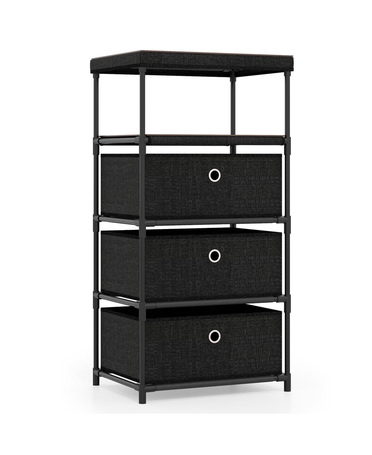 Slickblue Fabric Storage Dresser Tower with Wood Top and Metal Frame