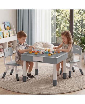 4-in-1 Kids Table and Chair Set with Reversible Block and Graffiti Top