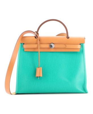 Pre-Owned HERMES 31 Herbag Zip Berline Vache Canvas and Leather