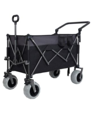 Multi Functional Push Pull Folding Wagon Cart, 9"x4" Beach Balloon Tires, 300L XL Large Capacity Utility Cart for Beach Camping Groceries