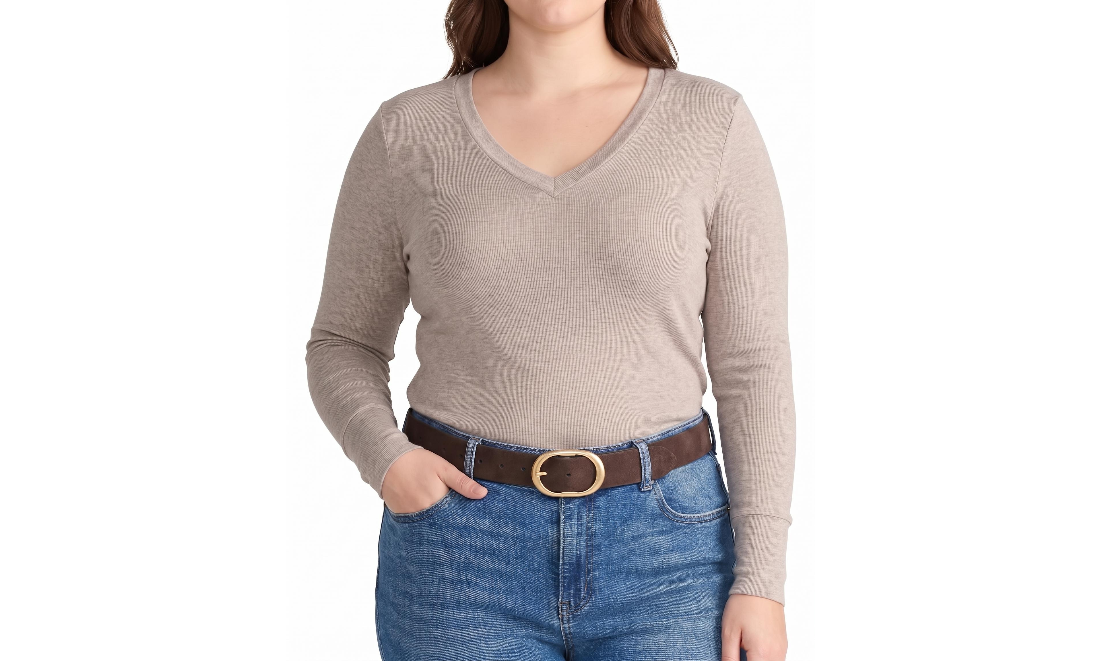 Universal Standard Plus Cloud Rib Slim-Fit Fine-Ribbed Deep V-Neck Long-Sleeve Tee
