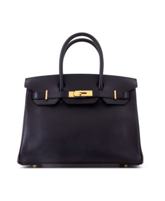 Pre-Owned HERMES Birkin 30 Handbag Black Box Calf with Gold Hardware