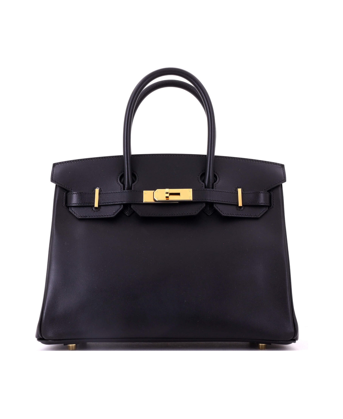 Pre-Owned Hermes Birkin 30 Handbag Black Box Calf with Gold Hardware - Black