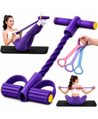 6 Tube Pedal Resistance Band Set With Figure 8 Bands All In One Home Gym Workout Kit