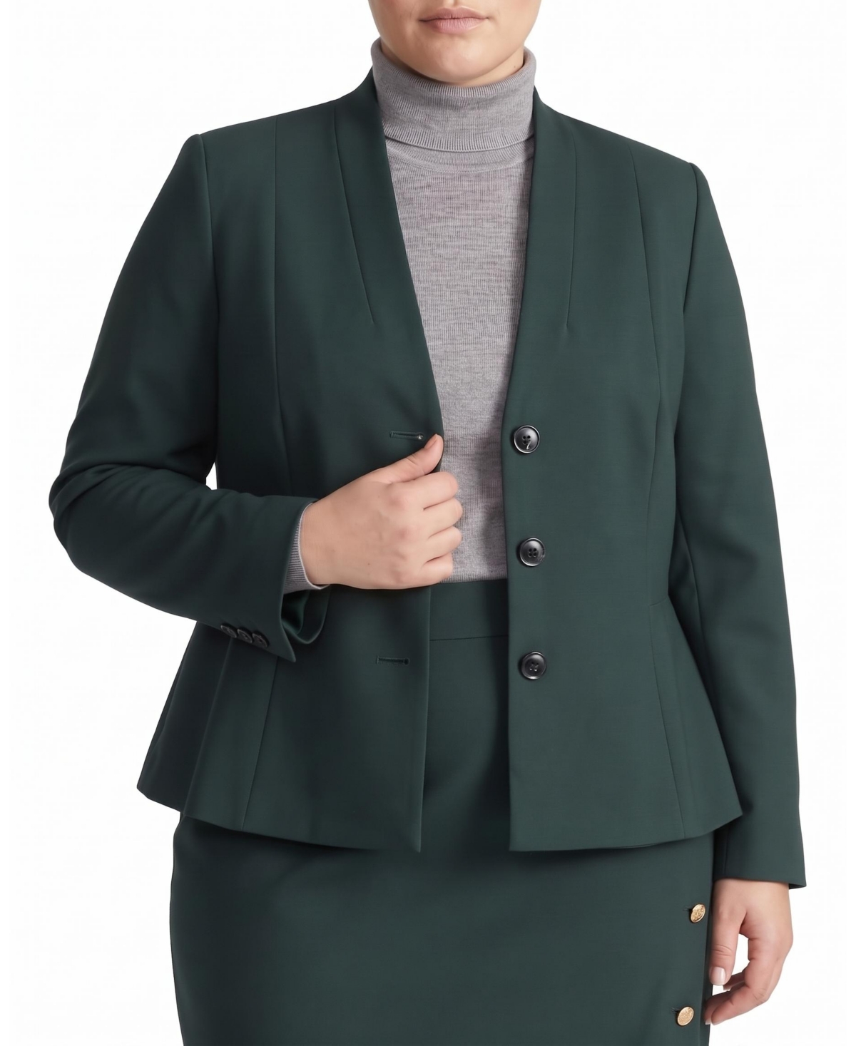 Universal Standard Plus Size Kenton Peplum Ponte Collarless Blazer - Green gemstone