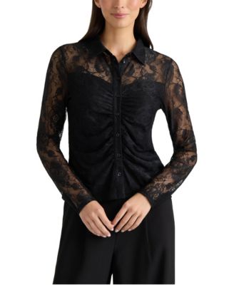 Women's Floral-Print Lace Button-Down Shirt