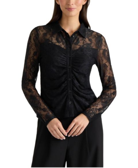 Женская рубашка Ellen Tracy Floral-Print Lace Button-Down, цвет: Чёрный