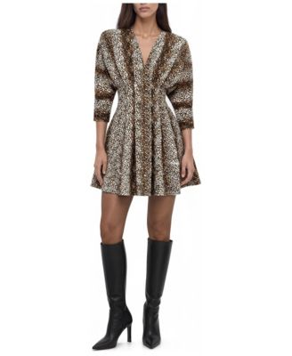 Women's Leopard-Print V-Neck 3/4-Sleeve Mini Dress