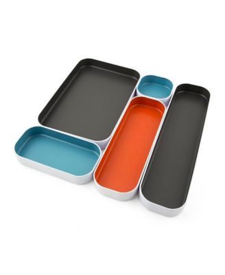 5 Piece Metal Drawer Organizer Tray Set Nestable Mix and Match Storage