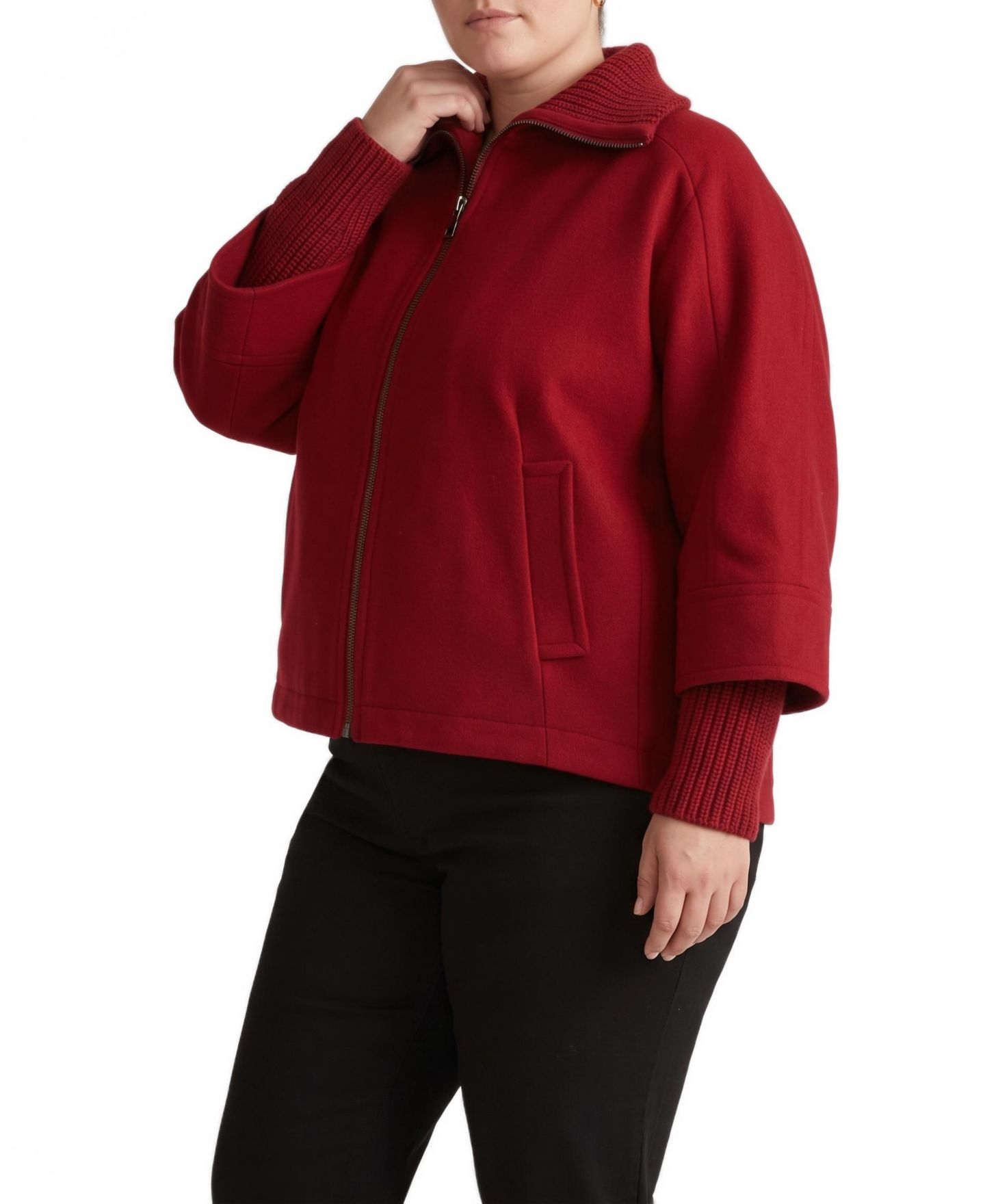 Женское пальто Universal Standard Plus Size Utopia Wool-Blend Funnel-Neck Cocoon, цвет: Красный — фото 3