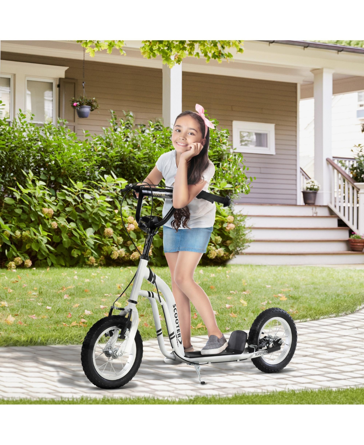 Sevorley Kids Scooter with Adjustable Handlebars, 12" Soccer-Style Inflatable Wheels, 220 lbs Capacity, Ages 5+