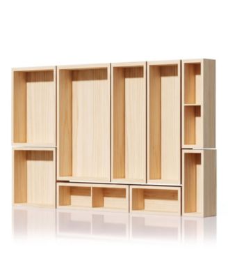 9 Pack Solid Wood Modular Drawer Organizer Non Slip Multi Use Storage Trays