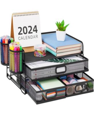 3 Tier Mesh Desk Organizer With Drawer Pen Holder Paper Letter Storage For Home Office
