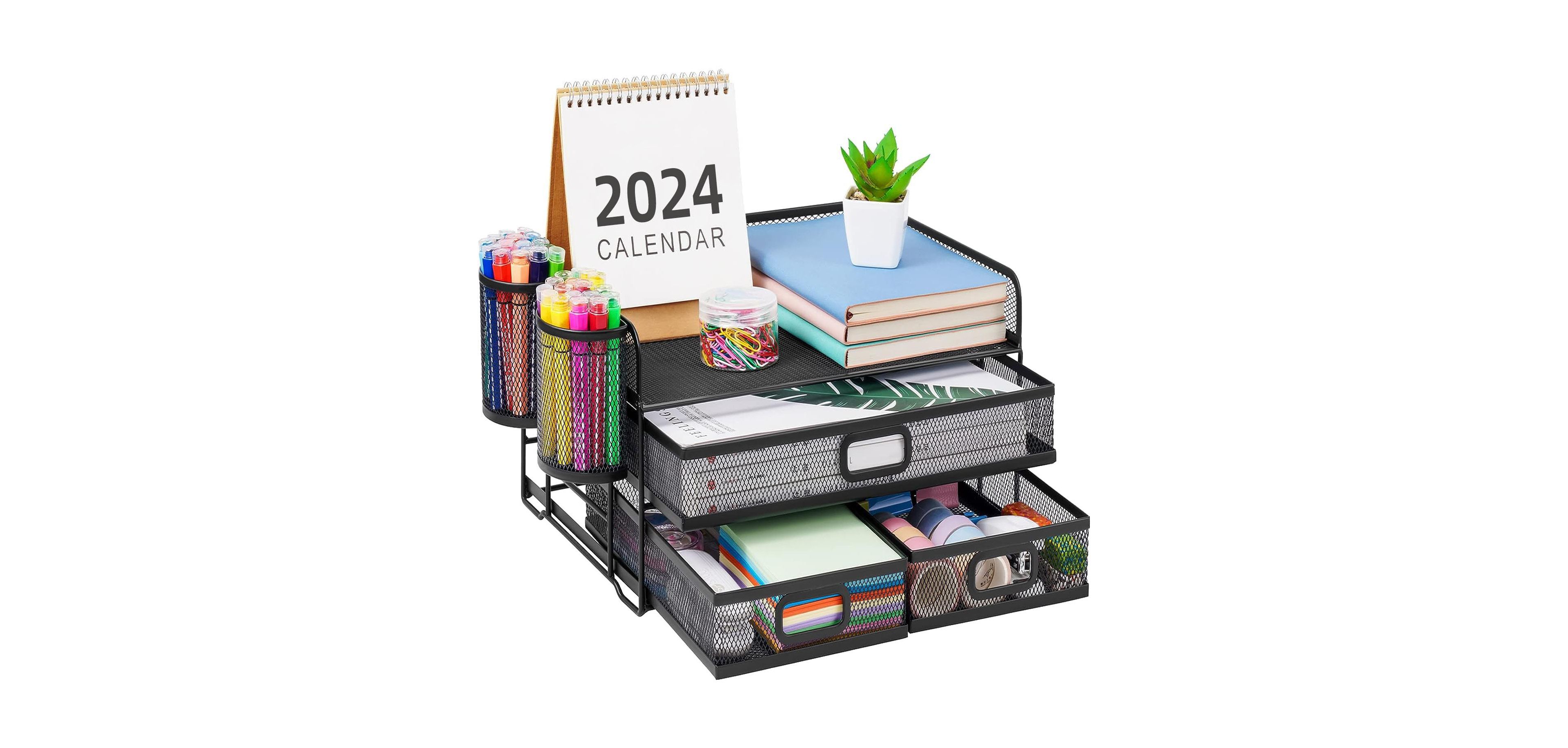 Four Candies 3 Tier Mesh Desk Organizer With Drawer Pen Holder Paper Letter Storage For Home Office