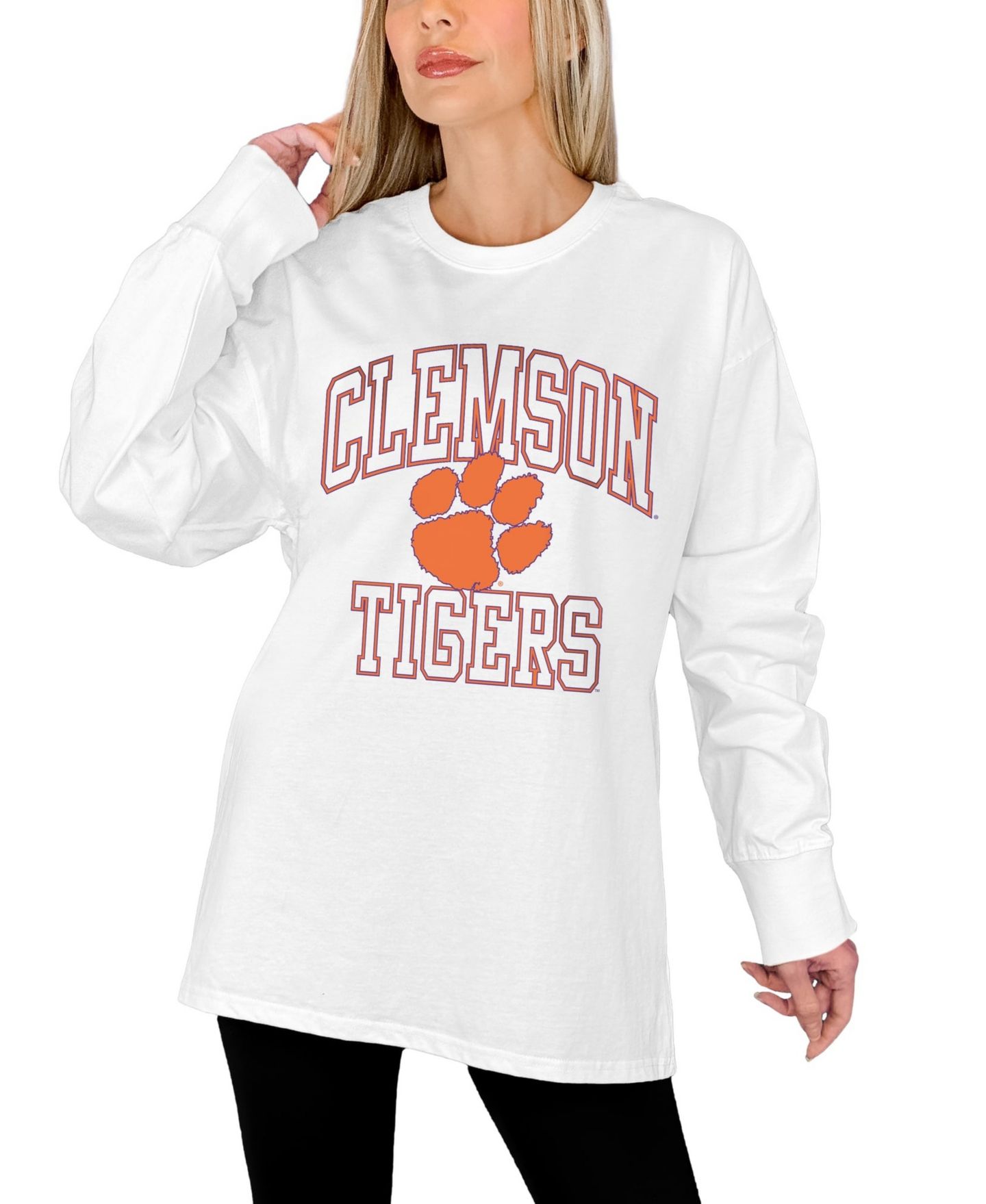 Женская футболка Gameday Couture White Clemson Tigers Mind Games Oversized Long-Sleeve — фото 2