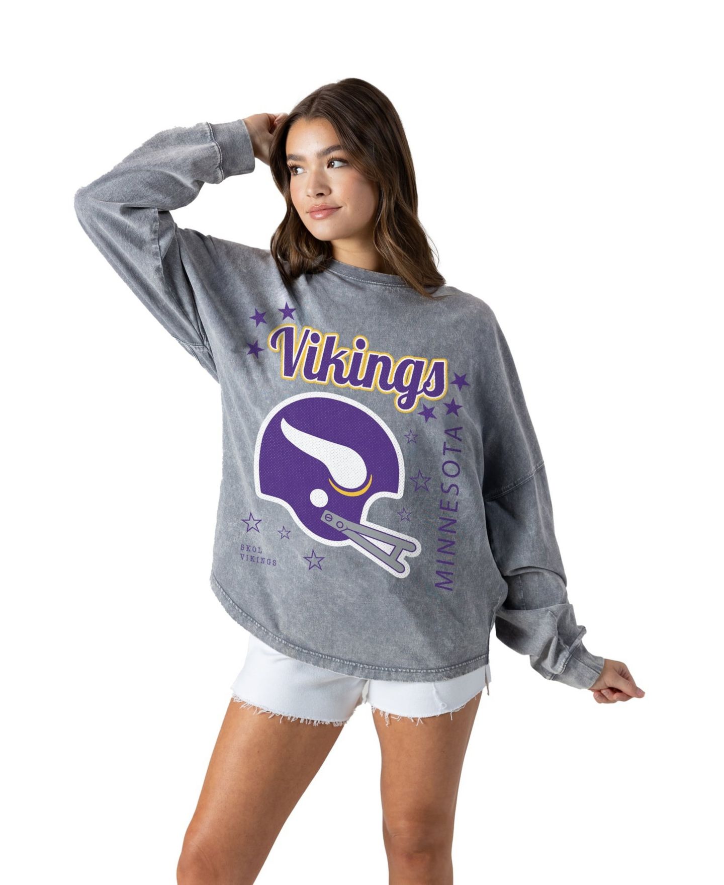 Женская футболка Gameday Couture Gray Minnesota Vikings Starbound Oversized Snow Wash Long-Sleeve — фото 4