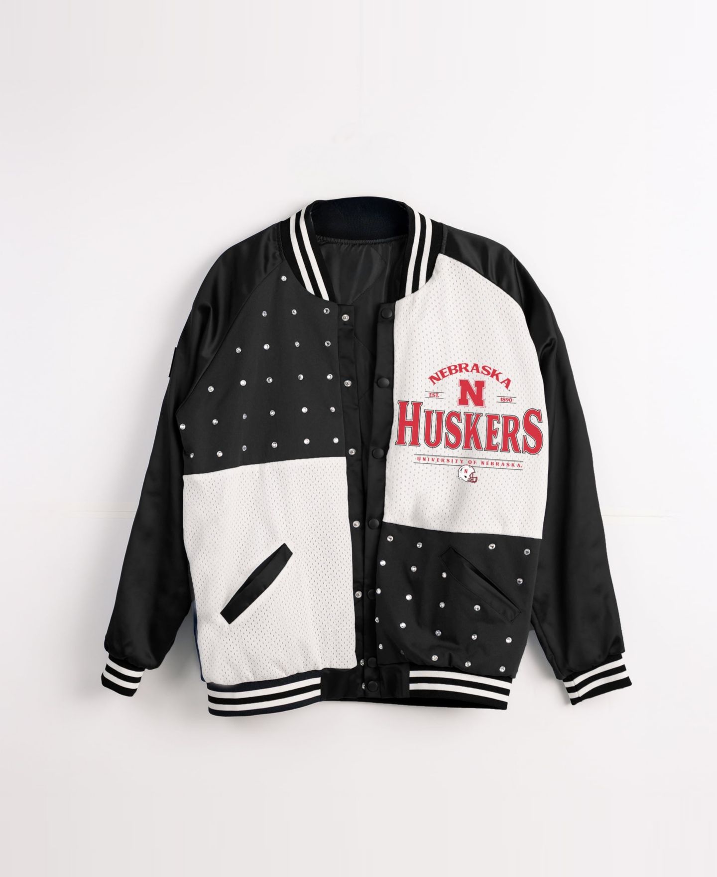 Женская куртка Gameday Couture Black Nebraska Huskers Oversized Inner Drive Varsity Rhinestone Full-Snap Bomber — фото 2