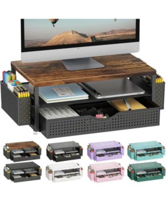 Monitor Stand With Sliding Drawer And 2 Pen Holders