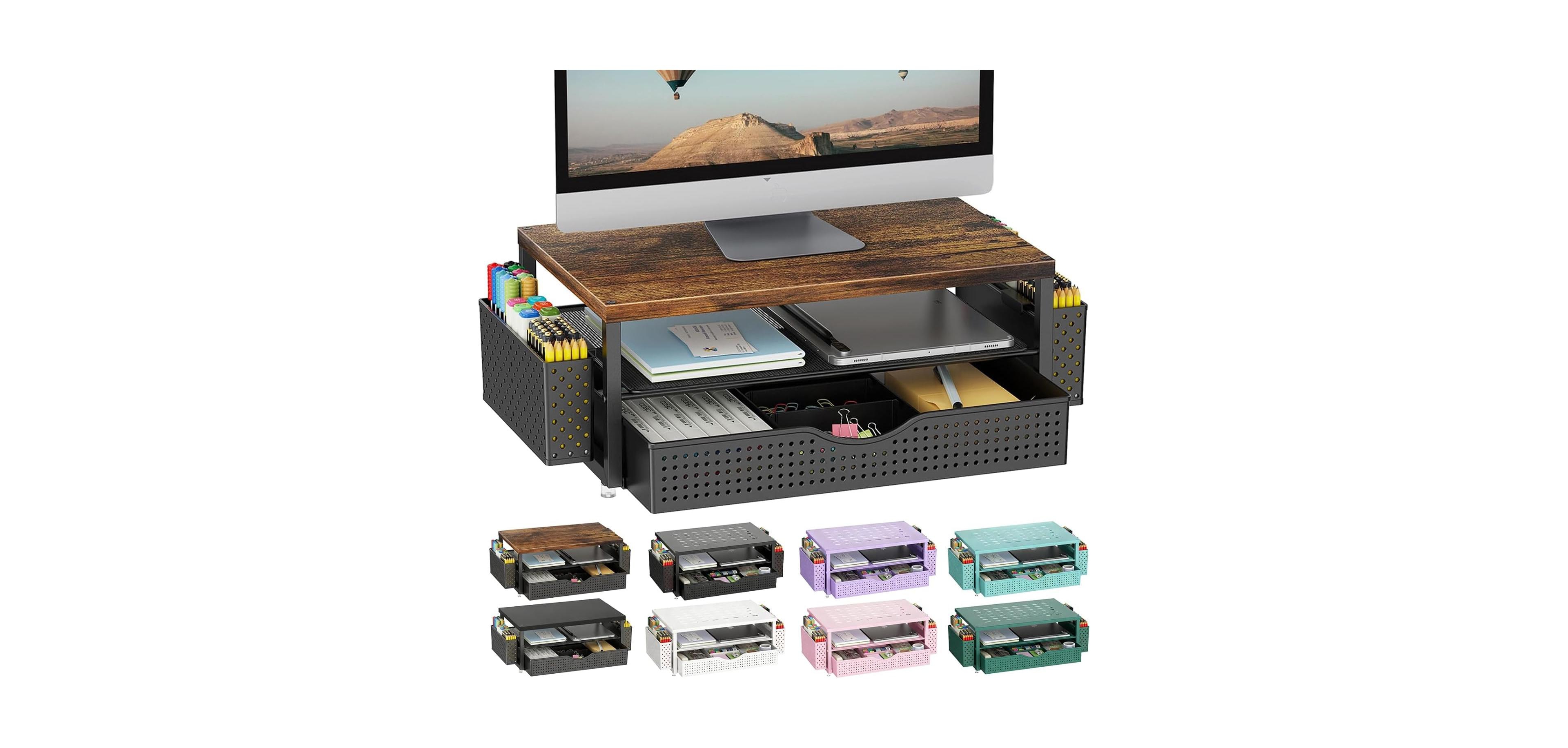 Four Candies Monitor Stand With Sliding Drawer And 2 Pen Holders