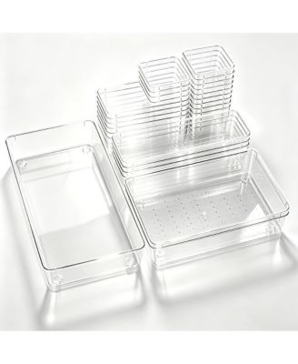 PET Plastic Drawer Organizer Set 4 Size Vanity Makeup Storage Trays