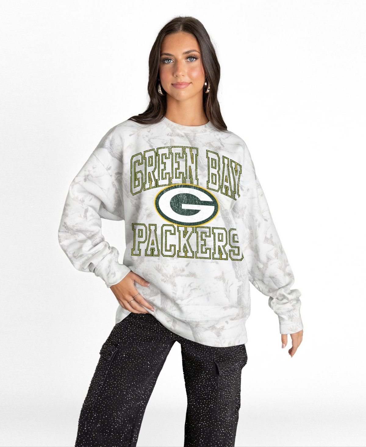 Gameday Couture Women's Arctic Camo Green Bay Packers Whiteout Oversized Premium Fleece Sweatshirt - Arctic Camo