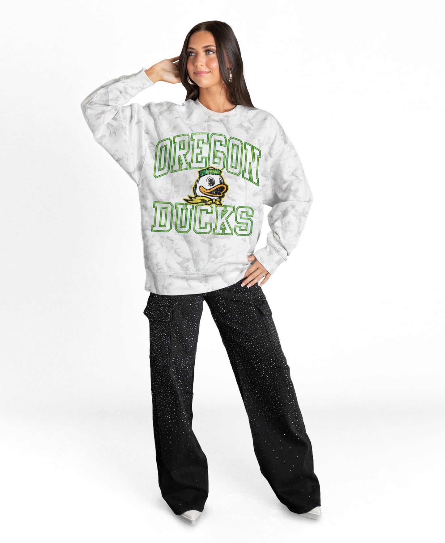 Женская толстовка Gameday Couture Ash Oregon Ducks Whiteout Premium Fleece Camo — фото 2