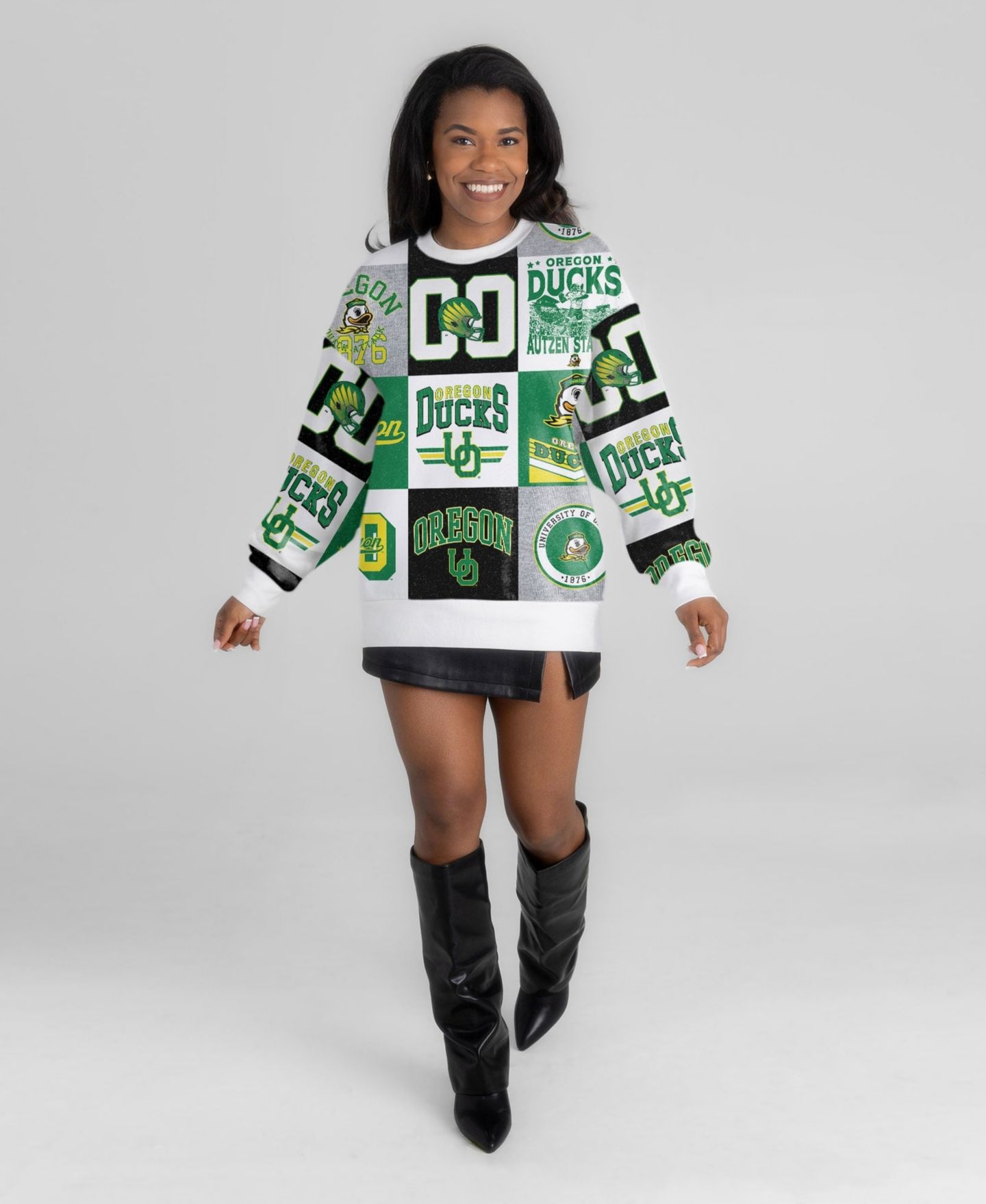 Женский свитер Gameday Couture Green Oregon Ducks Highlight Reel Patchwork Long-Sleeve Pullover — фото 3