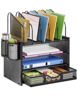 4 Tier Desk Organizer With 5 Vertical Holders 2 Pen Organizers Drawer Storage For Home Office