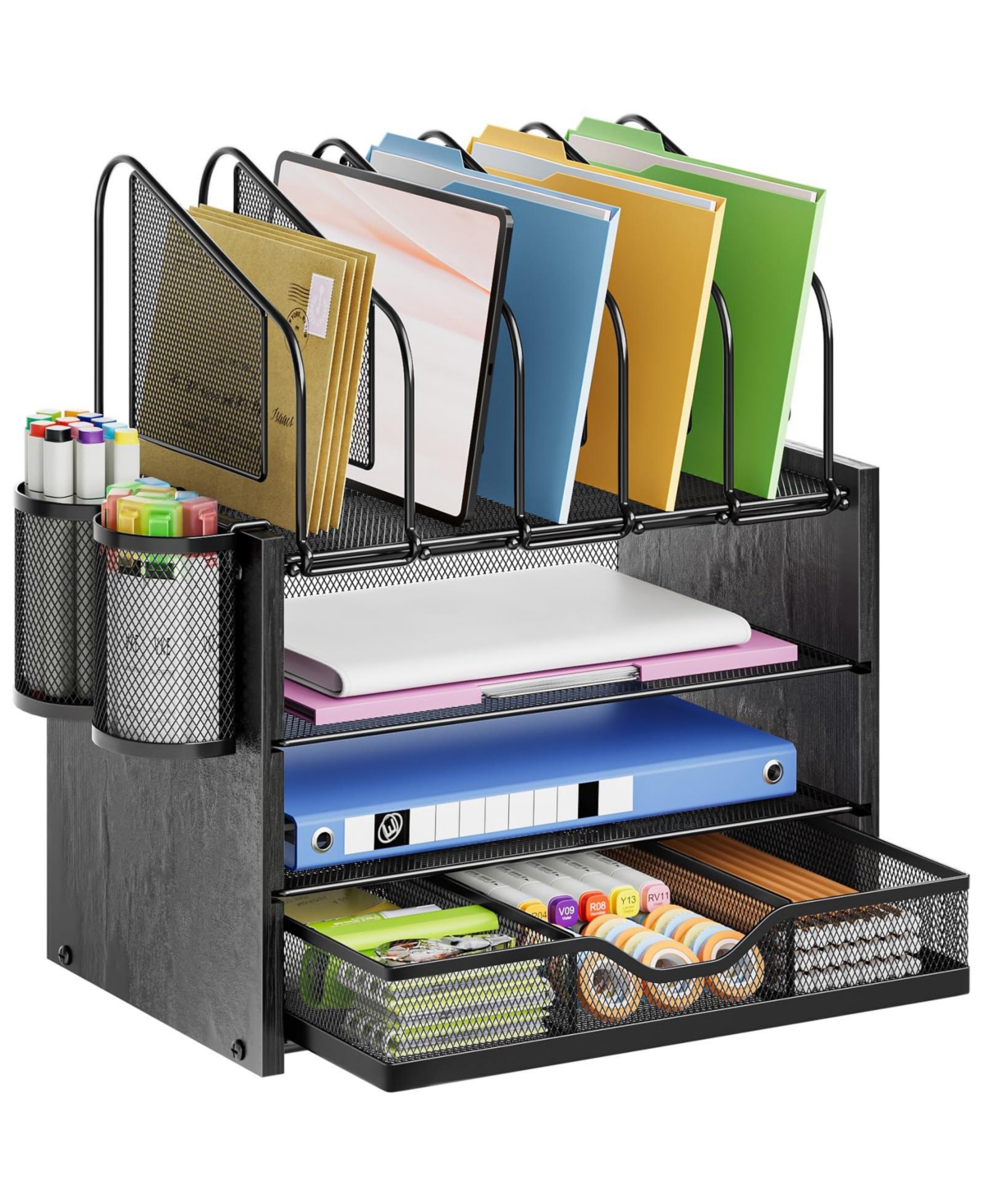 Four Candies 4 Tier Desk Organizer With 5 Vertical Holders 2 Pen Organizers Drawer Storage For Home Office