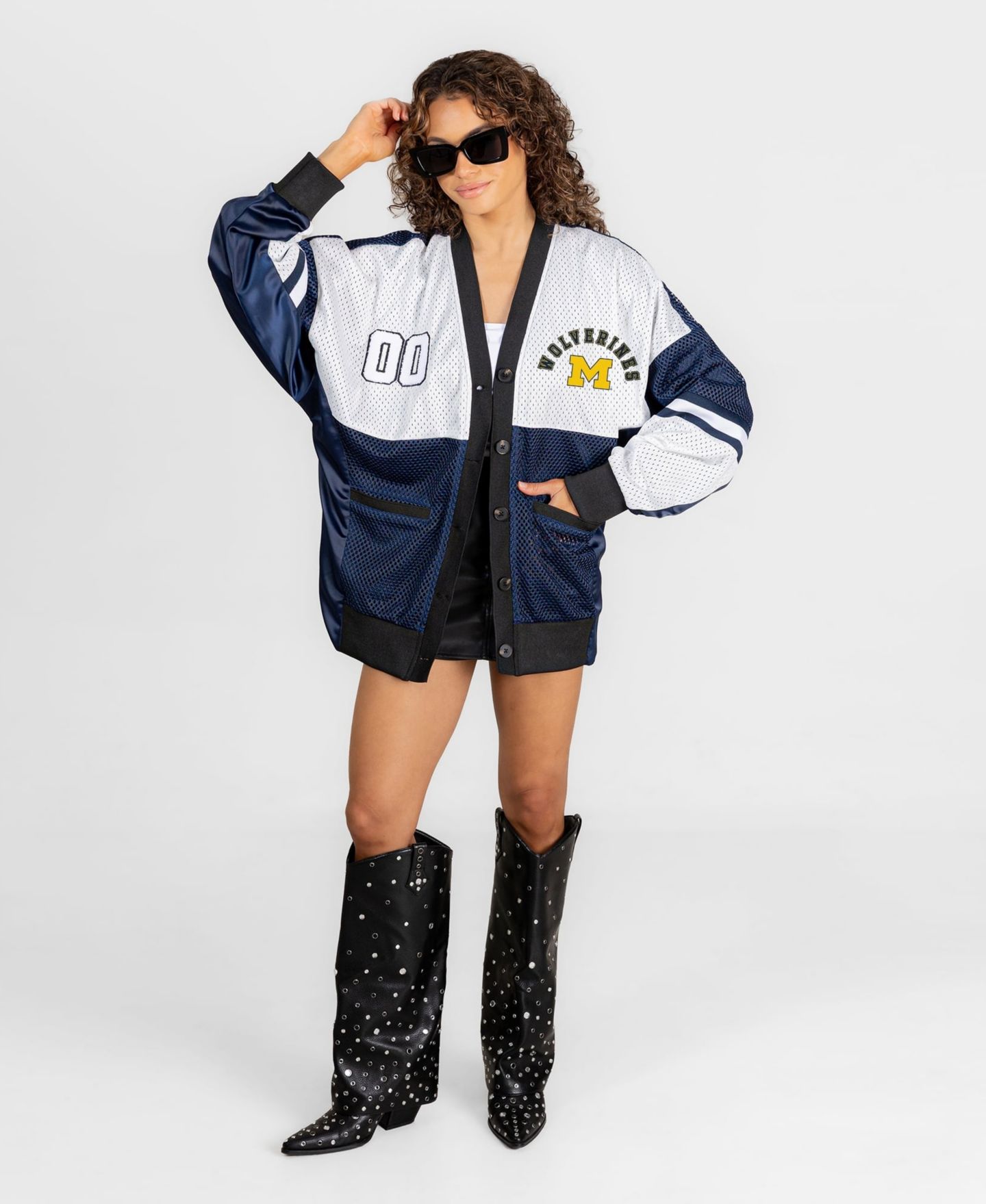 Женский кардиган Gameday Couture Navy/White Michigan Wolverines MVP Era Satin Button-Down — фото 3