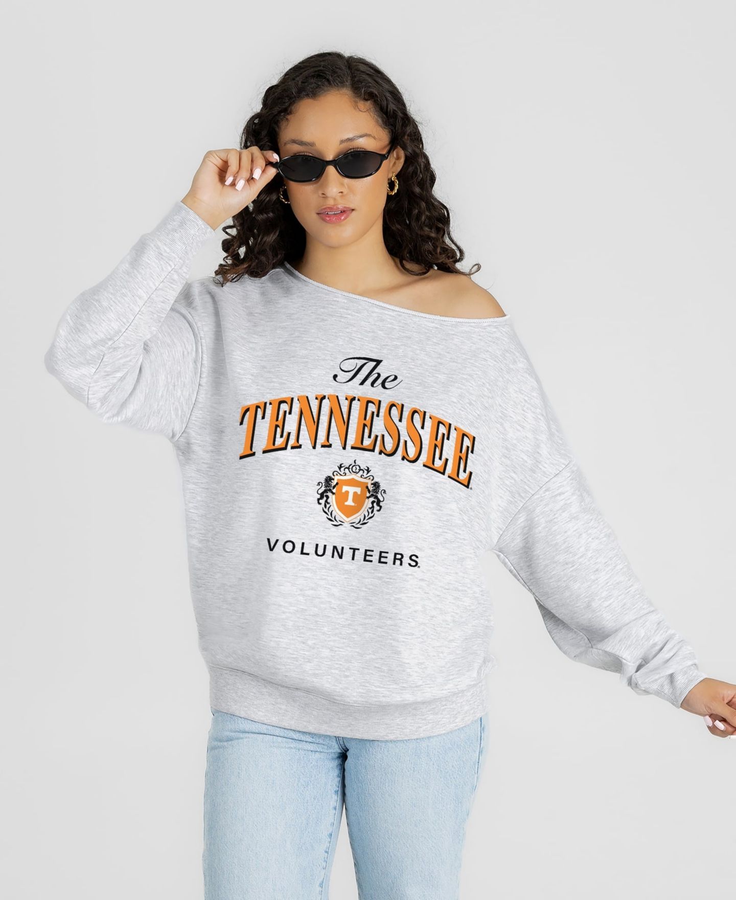 Женская толстовка Gameday Couture Ash Tennessee Volunteers Offsides Energy Off-Shoulder — фото 1