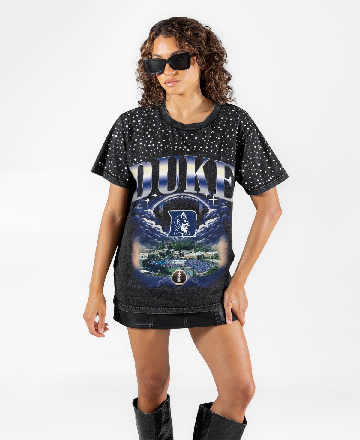 Gameday Couture Women's Black Duke Blue Devils Sky's the Limit Washed Micro Rhinestone T-Shirt - Black