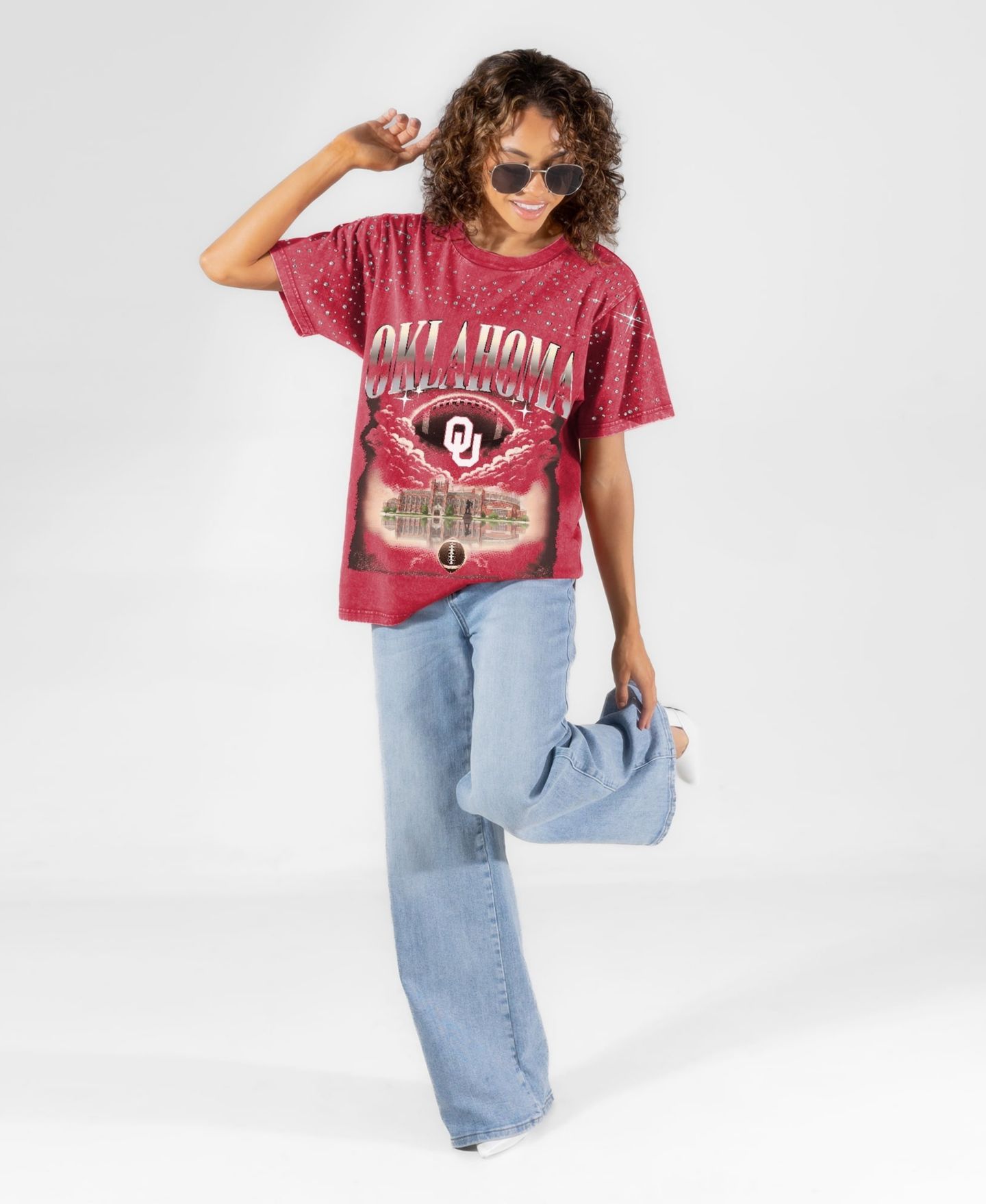 Женская футболка Gameday Couture Crimson Oklahoma Sooners Sky's the Limit Washed Micro Rhinestone — фото 3
