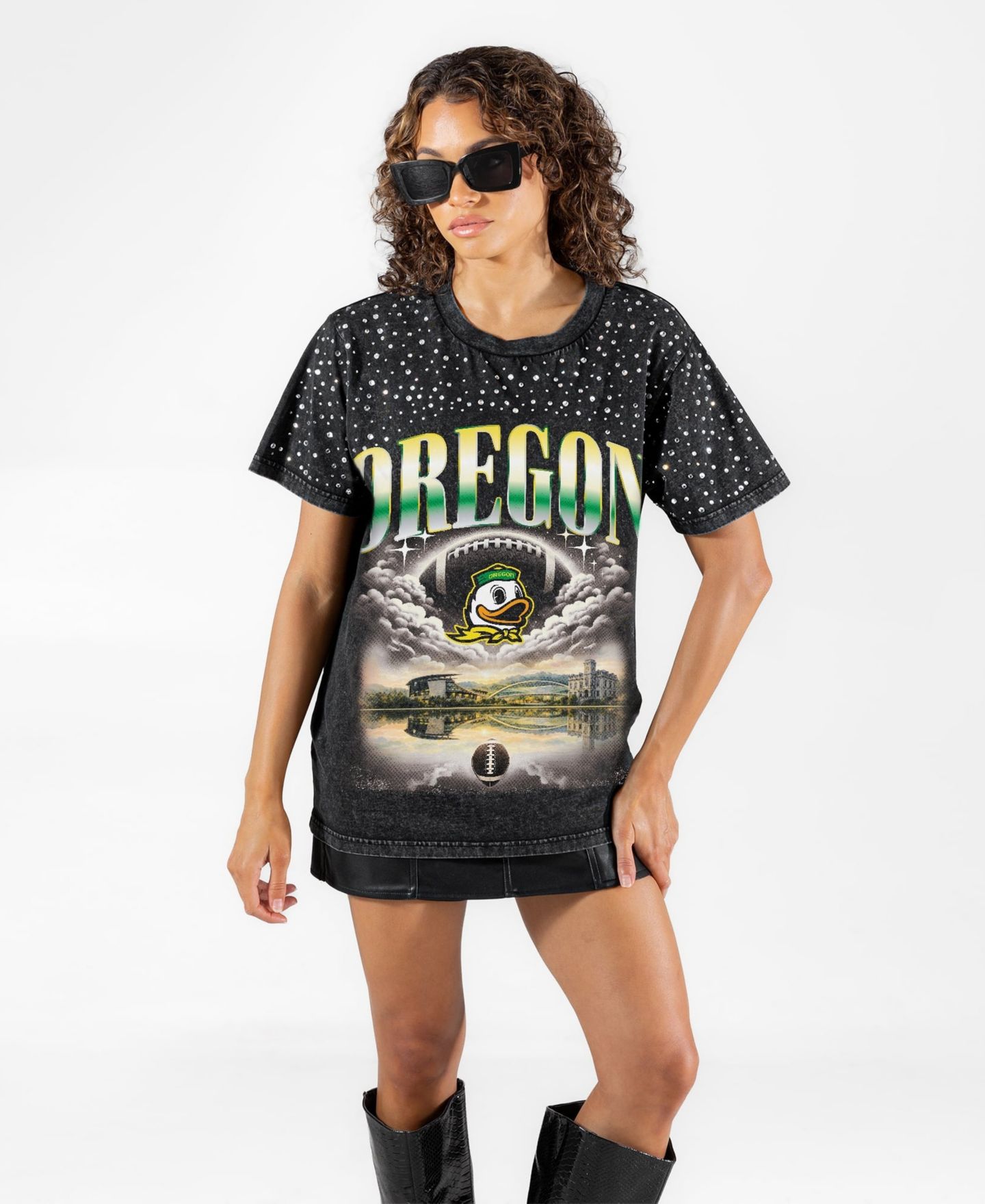 Женская футболка Gameday Couture Black Oregon Ducks Sky's the Limit Washed Micro Rhinestone — фото 1